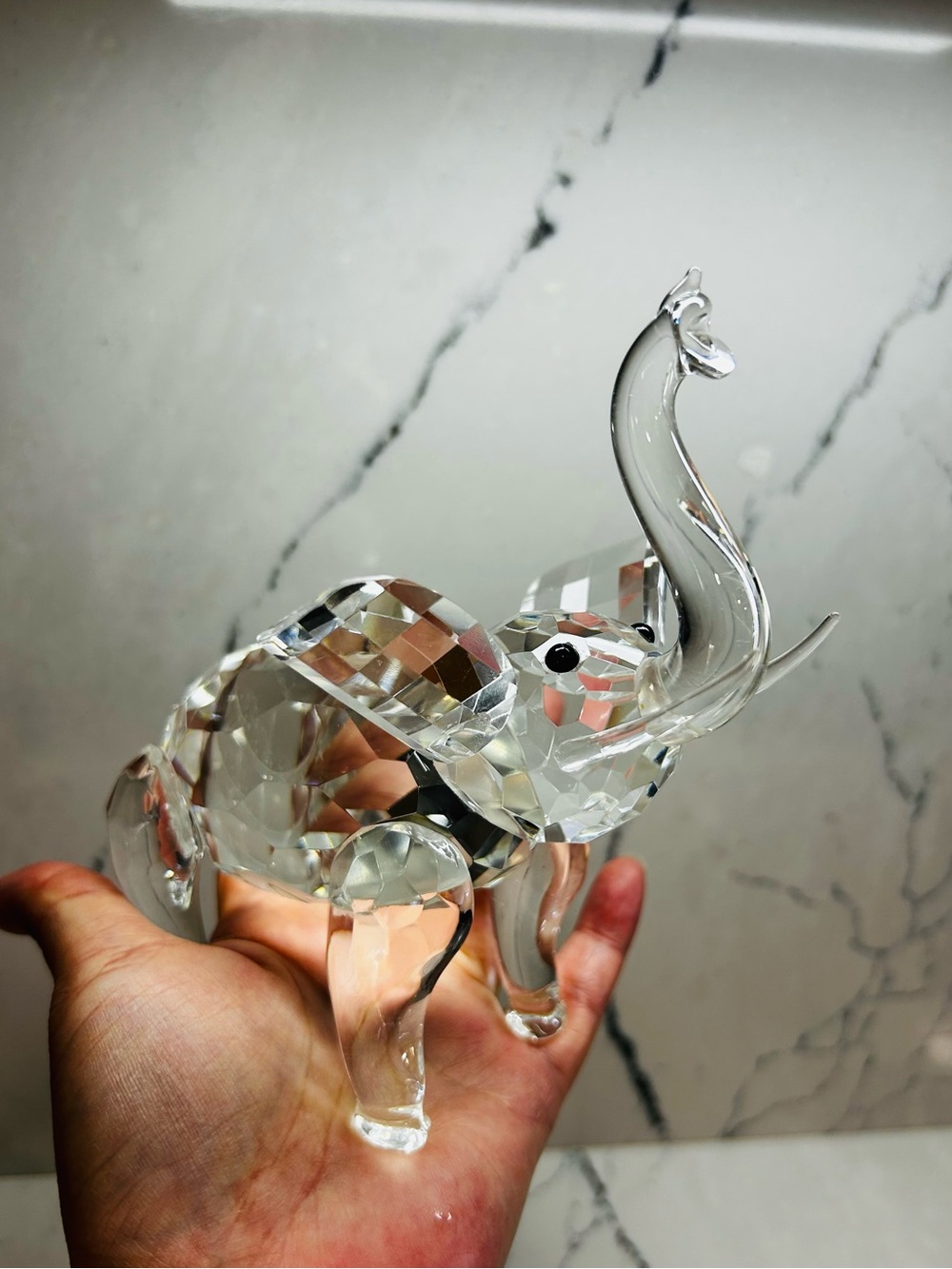 Crystal Elephant Figurine - Clear Glass Home Art